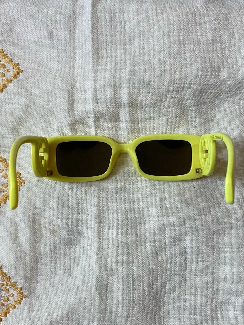 Gucci Neon Yellow Rectangular Sunglasses with Dark Lenses